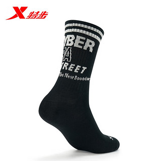 特步（XTEP）运动袜男女春高帮舒适袜977137573605 黑 M
