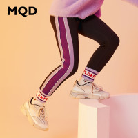 MQD 马骑顿 童装女童打底裤2021冬季新款加绒字母撞色保暖运动长裤奥莱潮
