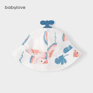 Babylove 婴儿遮阳帽夏新生儿外出竹棉纱布防晒帽宝渔夫帽太阳帽 西瓜恋夏天 46cm 建议6