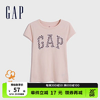 Gap女童夏季2023新款LOGO洋气纯棉短袖T恤622296儿童装印花上衣 淡粉色 140cm(L)