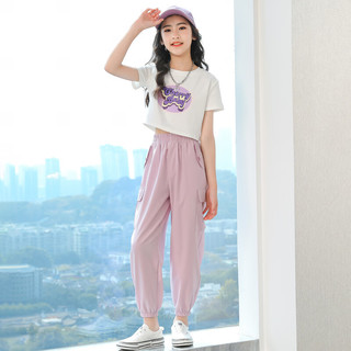 优优1点女童夏装洋气时髦2023新款儿童短袖套装夏季薄款中大童休闲两件套 16012粉色+9889白色 150cm