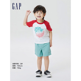 Gap男幼童夏季2023新款LOGO短袖663665宽松T恤 红白拼接 100cm(3岁)偏小 选大一码