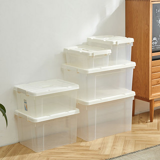 纳仕德 透明收纳箱 白色盖 100L 1个装 塑料手提整理衣物大号储物箱BY10