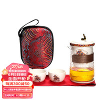 午间玻璃旅行茶具套装便携包式小套快客杯一壶三杯随身户外泡茶壶茶杯 牛川乾坤旅行茶具(一壶三杯)