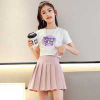 憨憨象 女童半身裙夏季短裙儿童学院风百褶裙大童洋气套装小女孩夏天裙子