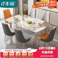 丰舍 餐桌 餐桌岩板实木餐桌现代简约餐桌椅组合家用可伸缩折叠餐桌 潘多拉岩板+香槟金框架+225#椅 1.2米单桌