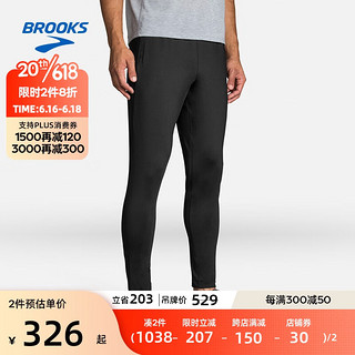 BROOKS 布鲁克斯 男 新款跑步透气舒适薄款官方运动裤 长裤环保收纳 黑色 M/175/80A男