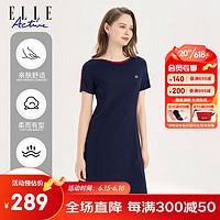 ELLE Active 气质简约连衣裙2023夏季新款百搭设计感领口休闲通勤连衣裙 藏青色 M