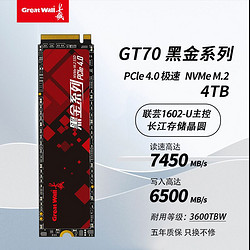 Great Wall 长城 GT70 4TB SSD固态硬盘M.2接口支持PS5电竞游戏大容量PCIe 4*4