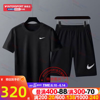 NIKE 耐克 运动套装男装 23夏新款快干透气跑步短袖T恤 篮球短裤休闲五分裤 黑T快干/DV9316-010+DV9345 S