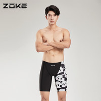 洲克ZOKE男士泳裤平角游泳训练速干比赛游泳裤122636898 黑白熊猫花 XL