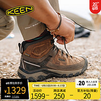 KEEN 官方 RIDGE FLEX MID WP户外徒步登山鞋防水耐磨透气男鞋 野牛棕/淡粽色-1025666 40男