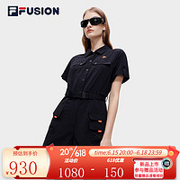 FILA FUSION斐乐潮牌官方女子梭织连体裤短袖2023秋时尚休闲工装短裤 正黑色-BK 155/76A/XS