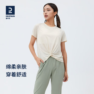 迪卡侬2023年新运动T恤女速干短袖跑步宽松上衣扭结瑜伽服WSLS2 活力黄 XL