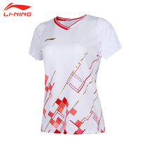 李宁(LI-NING)羽毛球服大赛服谌龙同款透气速干短袖T恤比赛上衣训练服运动服 大赛服女AAYT016-1标准白 M