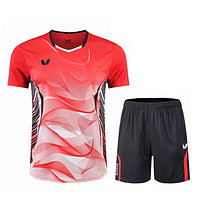 蝴蝶球衣乒乓球服套装男女衣服短袖比赛运动服透气速干球衣 3627A红色套装男 L