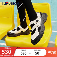 FILA 斐乐 FUSION斐乐玛丽珍凉鞋女鞋2023夏新款凉拖魔术贴海螺沙滩鞋 微白/黑-WB 36.5
