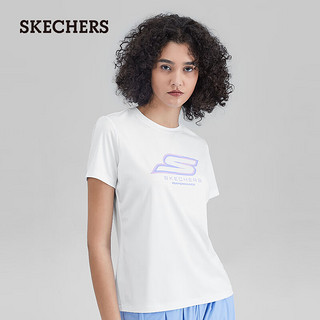 SKECHERS斯凯奇女子短袖T恤衫2023春季速干吸湿透气运动舒适轻盈 亮白色/0019 S