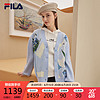 FILA 斐乐 官方女子编织外套2023春季时尚休闲V领宽松满印开衫