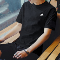 阿迪达斯 (adidas)短袖男装 2023夏季新款运动服训练健身舒适透气半袖五分袖T恤男 IC9282/黑色/主图款 S