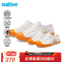 native亲子洞洞鞋Jefferson系列香蕉印花户外沙滩凉鞋超轻透气运动鞋男 白色橙子半圆橙色 33