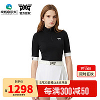 PXG高尔夫服装女士T恤 韩国进口短袖23夏季新款 时尚拼色短袖拉链款 PGFCW220121 黑色 XS