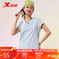 XTEP 特步 短袖针织衫女款舒适春夏运动休闲877228010151 浅天蓝 XL
