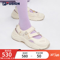 斐乐(FILA)FUSION斐乐玛丽珍凉鞋女鞋2023夏新款凉拖魔术贴海螺沙滩鞋 古白色/燕麦色-AO 37.5