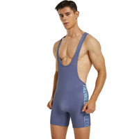 TAUWELL男士连体平角泳衣冰丝速干透气弹力紧身连体运动健身服背心 蓝灰色 M