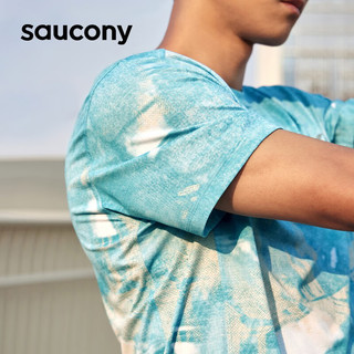 saucony 索康尼 男子短袖针织衫23夏季新品透气运动短袖T恤跑步训练短T 白色/蓝月 M（170/92A）