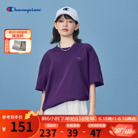 Champion2023春夏新款刺绣同色小c logo圆领T恤短袖男女情侣款 紫色 XXL