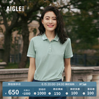 AIGLE艾高2023年春季新品AIS23WPSH001女士户外时尚短袖POLO衫T恤 灰薄荷色 AI811 XS(155/80A)