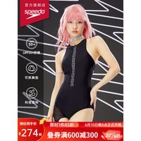SPEEDO 速比涛 焦点系列防晒抗氯修身显瘦小高领露背连体泳衣女 黑色/白色 34