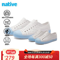 native亲子洞洞鞋Jefferson系列果冻底夜光户外沙滩凉鞋超轻透气运动鞋 白色云雾蓝 37