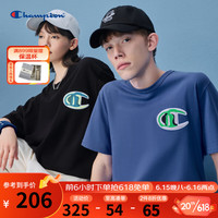 Champion2023早春新款多彩绣花大C logo纯色圆领T恤短袖男女情侣款 蓝色 M