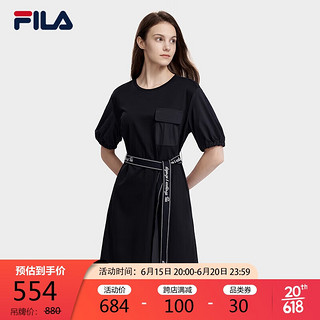 FILA 斐乐 官方女子针织连衣裙2023夏时尚休闲圆领连衣裙