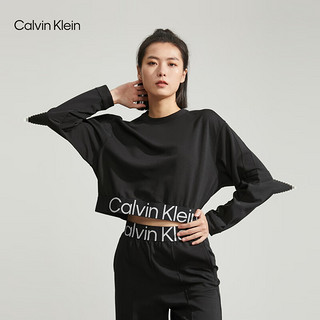 Calvin Klein运动23春季新款女士醒目提花织带落肩斜纹跑步运动卫衣4WS3W303 001-太空黑 M