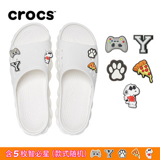 crocs卡骆驰2023新品波波凉拖男户外凉平底鞋一字拖鞋女鞋208170 白色套装(含五枚智必星) 37/38(230mm)