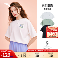 安踏(ANTA)关晓彤同款 漫画风运动女短T2023夏季新款后背满印短袖162328102 优雅白-5 XXL/女180