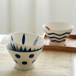 肆月 复古蓝色条纹斗笠碗