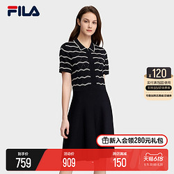 FILA 斐乐 官方女子编织连衣裙2023夏新款时尚优雅休闲翻领连身裙