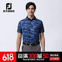 Footjoy新款高尔夫服装男士新款运动舒适golf短袖时尚印花迷彩上衣 迷彩蓝80467 S