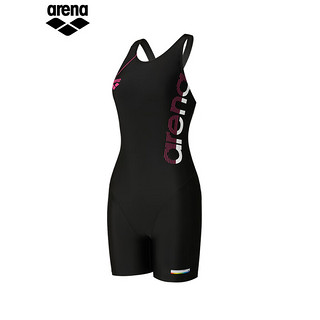 阿瑞娜（arena）2023新款女士连体平角泳衣专业游泳衣遮肚显瘦保守舒适速干泳装 黑色/粉色(BKPK) M(160/85)