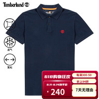 添柏岚(Timberland)短袖男春夏新款户外休闲运动上衣宽松透气商务POLO衫翻领T恤 A2EPM433/蓝色 红标 XS/165
