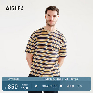 AIGLE 艾高 2023年春季新品AIS23MTSH007男士户外条纹短袖T恤 帝国深蓝 AI111 XL(185/100A)