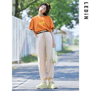 乐町休闲慢跑裤休闲新款清凉系带束脚运动长裤女云朵裤夏 M 黑色现货