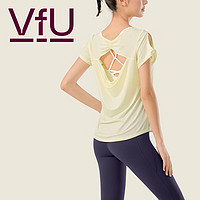 VFU修身瑜伽服女短袖上衣凉感健身运动罩衫跑步羽毛球网球衣服夏 奶油黄 S