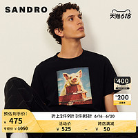 Sandro 农场系列时髦黑小猪印花T恤SHPTS00955
