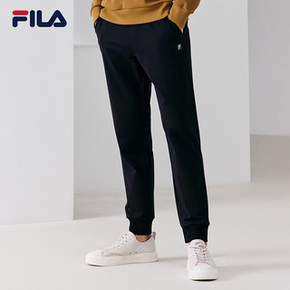 斐乐（FILA）男裤针织长裤冬季新款加绒裤休闲裤运动裤保暖 正黑色-BK 160/72A/XS