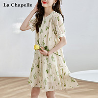 La Chapelle 法式复古雪纺碎花连衣裙女2023夏季新款泡泡袖收腰显瘦裙